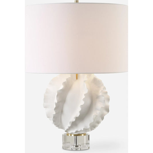 Saylor Table Lamp by Uttermost in brass. Made from cermaic, crystal, metal, fabric in a modern style.