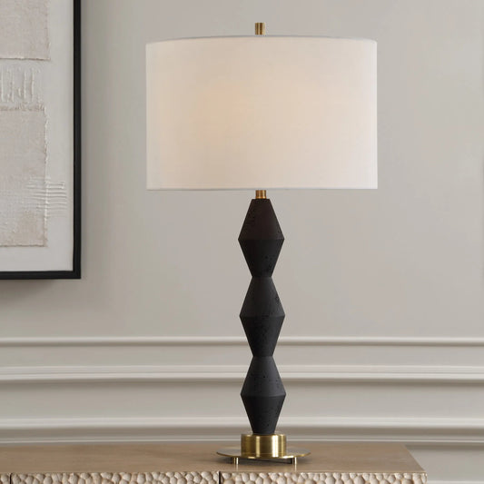 Threefold Table Lamp by Uttermost in brass. Made from steel, rice stone resin, fabric in a modern style.
