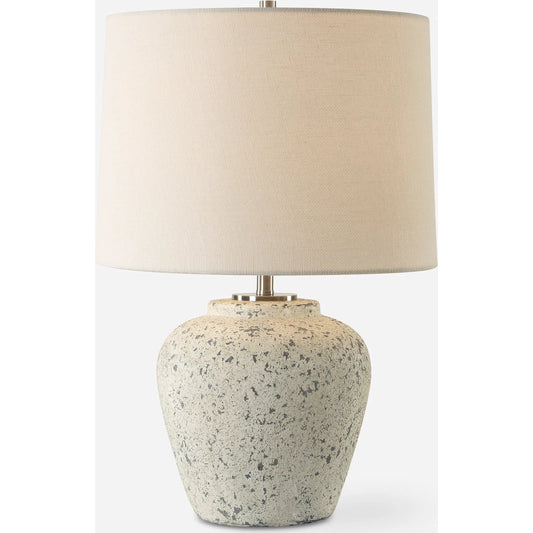 Rupture Table Lamp by Uttermost in nickel. Made from steel, ceramic, fabric in a modern style.
