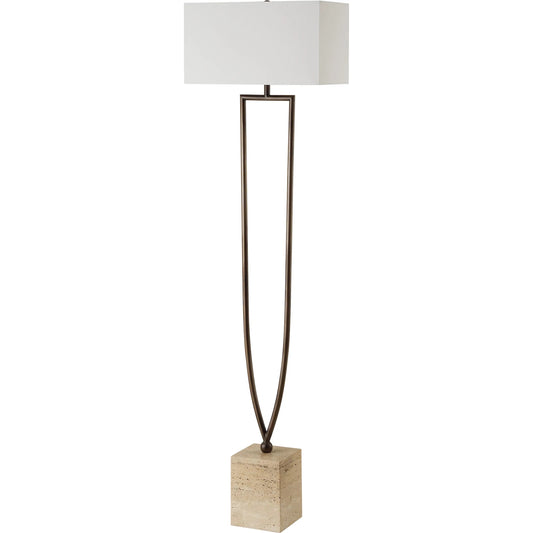 Fork in the Road Floor Lamp by Uttermost in dark bronze. Made from travertine, iron, fabric in a transitional style.