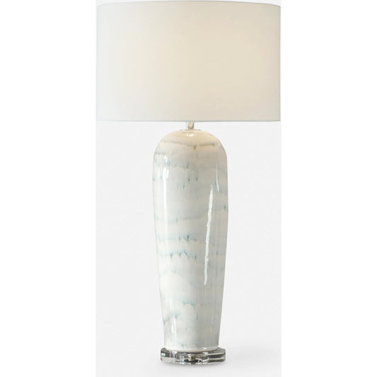 Arden Glaze Table Lamp by Uttermost in nickel. Made from ceramic, fabric, metal in a modern style.