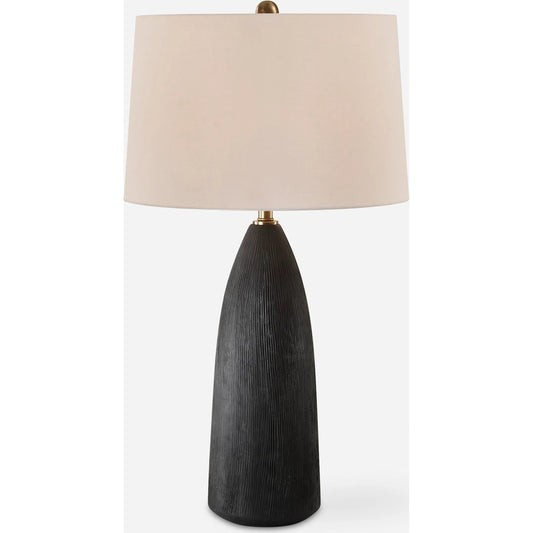 Jett Table Lamp by Uttermost in brass. Made from iron, ceramic, linen in a modern style.
