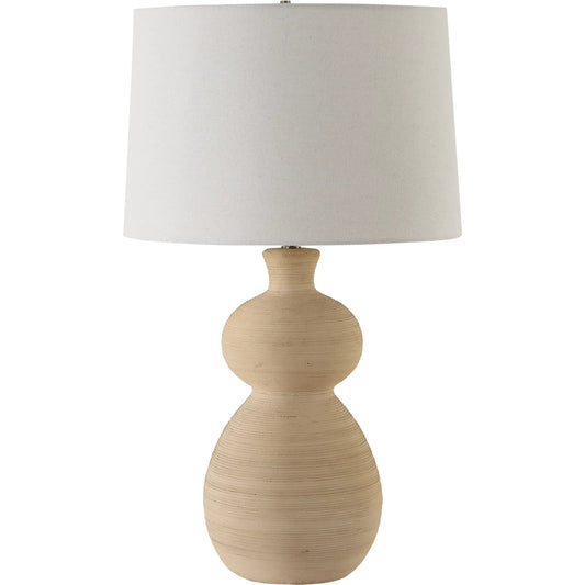 Pueblo Fired Clay Table Lamp by Uttermost in brass. Made from ceramic, metal, fabric in a transitional style.