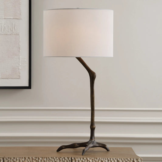 Perch Bird-Leg Table Lamp by Uttermost in bronze. Made from ceramic, casting iron, fabric in a cottage & farmhouse style.