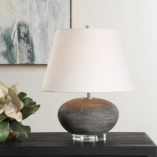 Beckley Table Lamp by Uttermost in bronze. Made from steel, crystal, ceramic, fabric in a modern style.