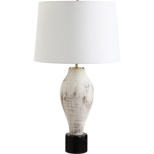 Magdaline Rustic Table Lamp by Uttermost in brass. Made from porcelain, marble, fabric, steel in a transitional style.