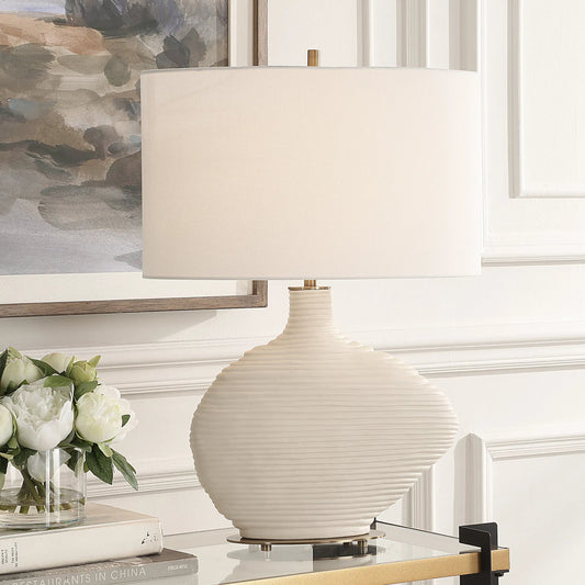 Duostacked Ceramic Table Lamp by Uttermost in brass. Made from ceramic, fabric, crystal, iron in a transitional style.