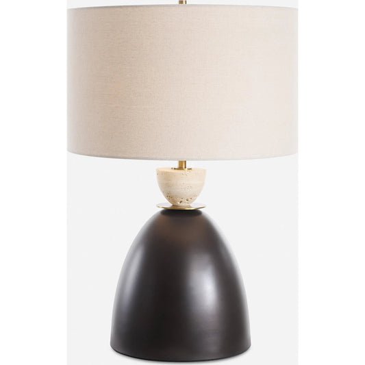 Procida Table Lamp by Uttermost in dark bronze. Made from iron, stone, fabric in a modern style.