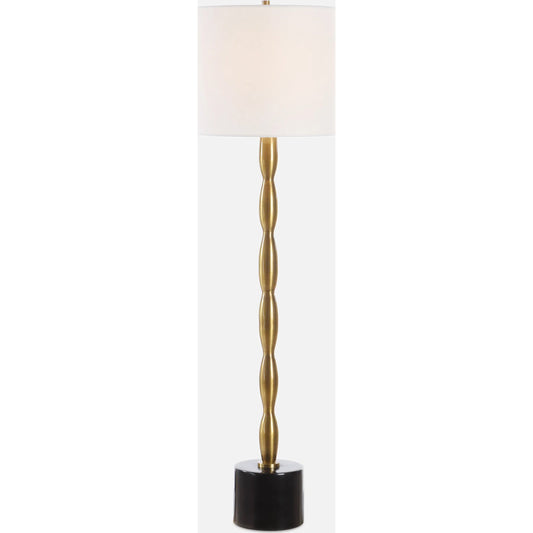 Ezra Buffet Lamp by Uttermost in brass. Made from metal, marble, fabric in a modern style.