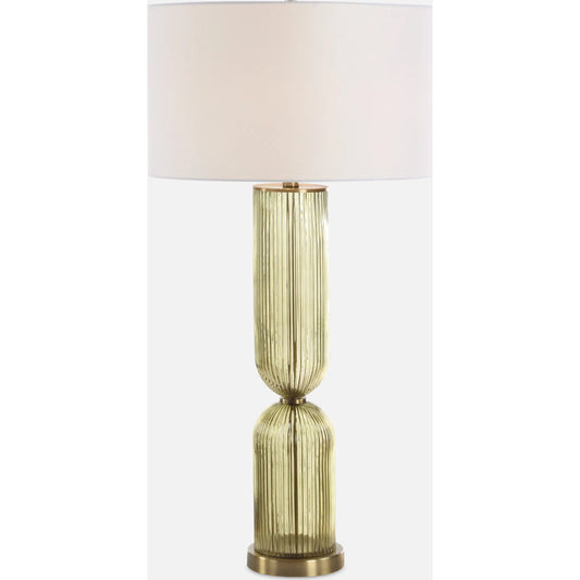 Mirah Olive Glass Table Lamp by Uttermost in brass. Made from metal, glass, fabric in a eclectic & global style.