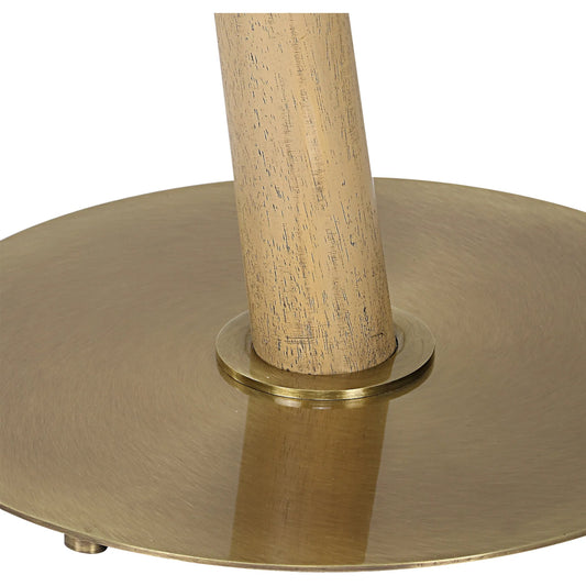 Kennett Floor Lamp by Uttermost in brass. Made from iron, rubber wood, fabric in a transitional style.