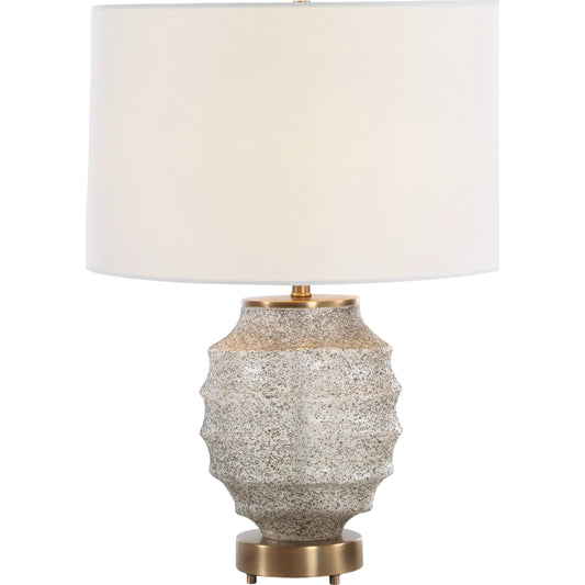 Acosta Ribbed Table Lamp by Uttermost in dark bronze. Made from metal, glass, linen in a modern style.