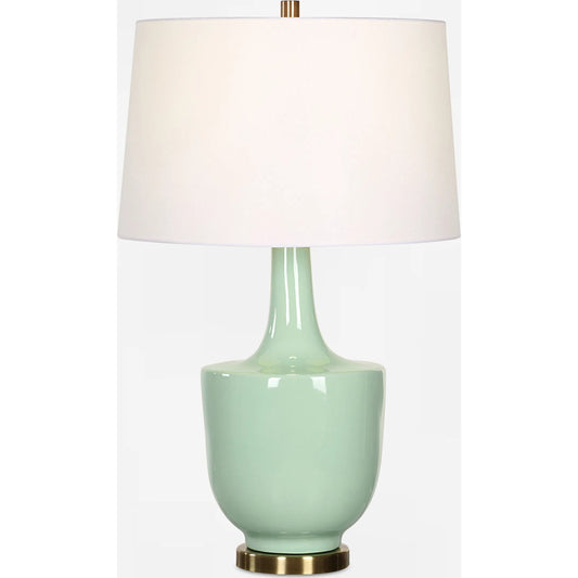 Kyla Mint Table Lamp by Uttermost in brass. Made from ceramic, metal, fabric in a eclectic & global style.