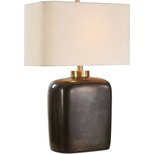 Quentin Table Lamp by Uttermost in dark bronze. Made from ceramic, metal, fabric in a modern style.