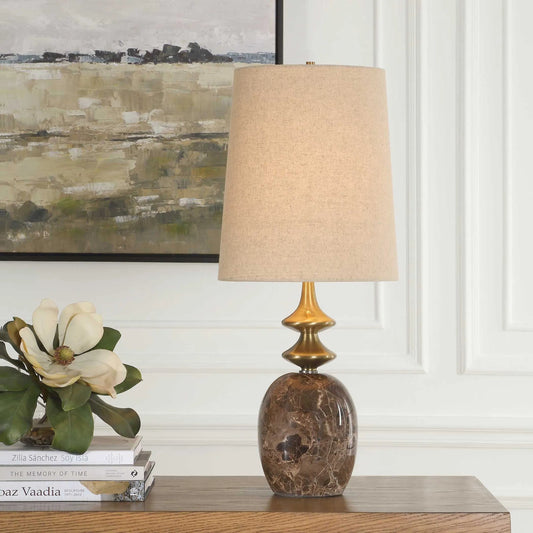 Percy Buffet Lamp by Uttermost in brass. Made from marble, metal, fabric in a modern style.