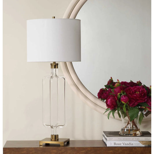 Outline Cordless LED Table Lamp by Uttermost in gold and brass. Made from acrylics, iron, fabric in a unique style.