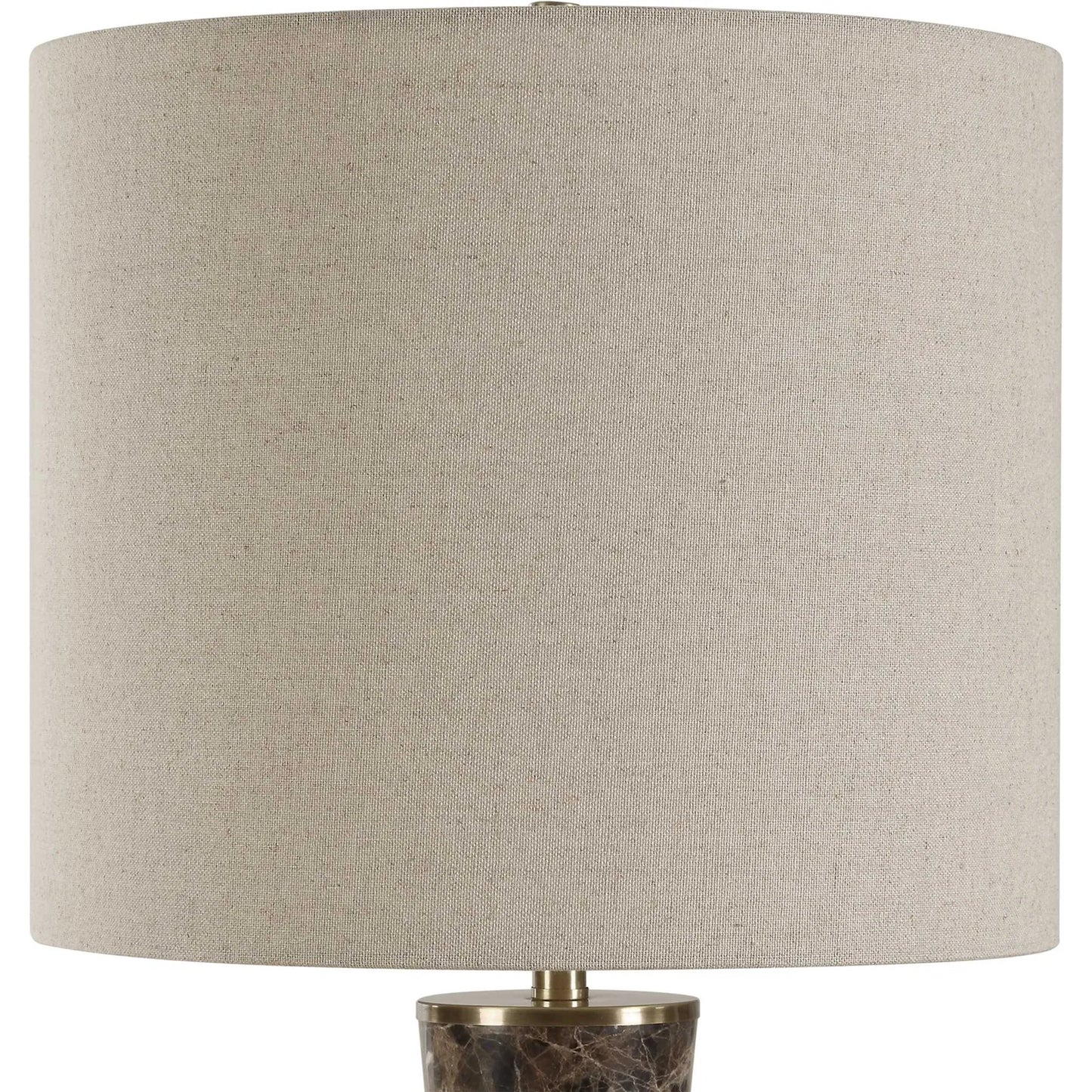 002 SI-2386711 | Closeup | Jameson Cones Table Lamp by Uttermost in chocolate brown, brass. Made from metal, marble, fabric in a modern style.