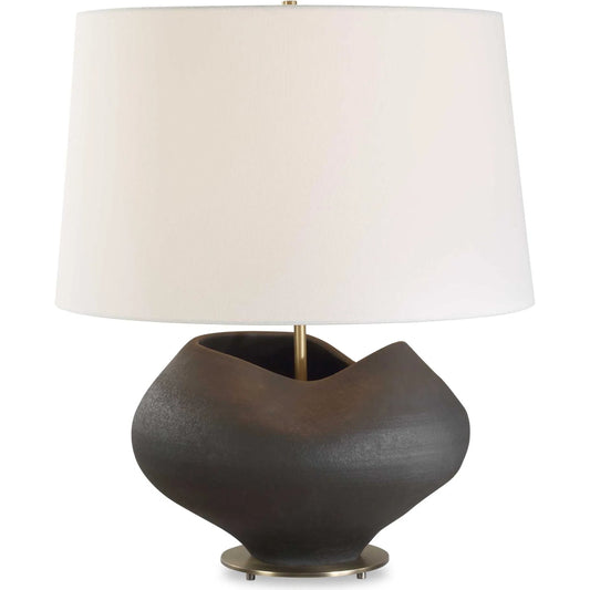 Nocturne Table Lamp by Uttermost in black and brass. Made from porcelain, fabric, steel in a modern style.