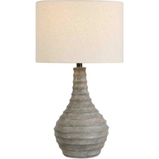 Stratum Rustic Outdoor Table Lamp by Uttermost in gray, dark bronze. Made from concrete, steel, fabric in a modern style.