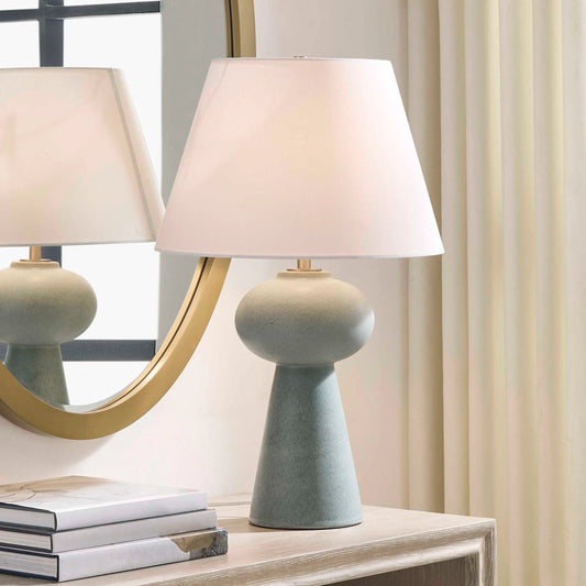 Elwyn Table Lamp by Uttermost in blue and brass. Made from ceramic, fabric, galvanized steel in a unique style.