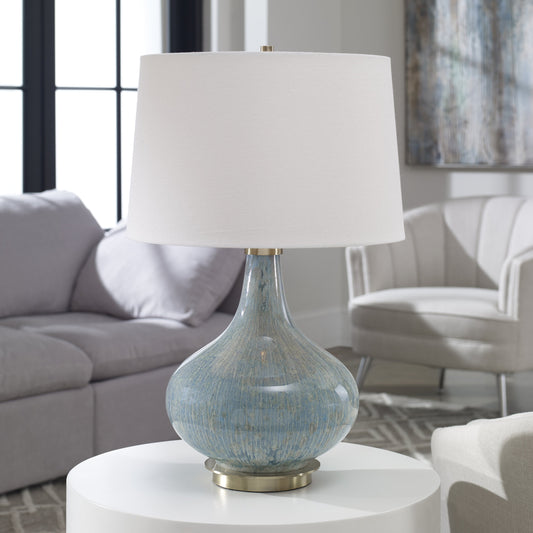 Celinda Lamp by Uttermost in gray. Made from glass, metal, fabric in a modern style.