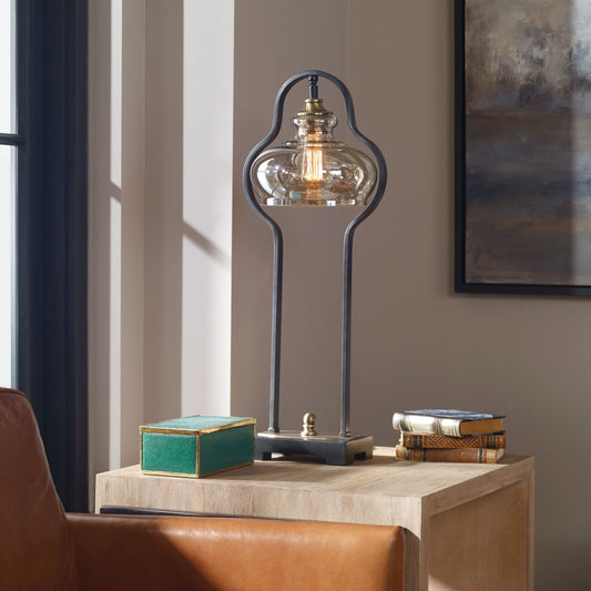 Cotulla Desk Lamp by Uttermost in black. Made from metal, resin, glass in a modern style.