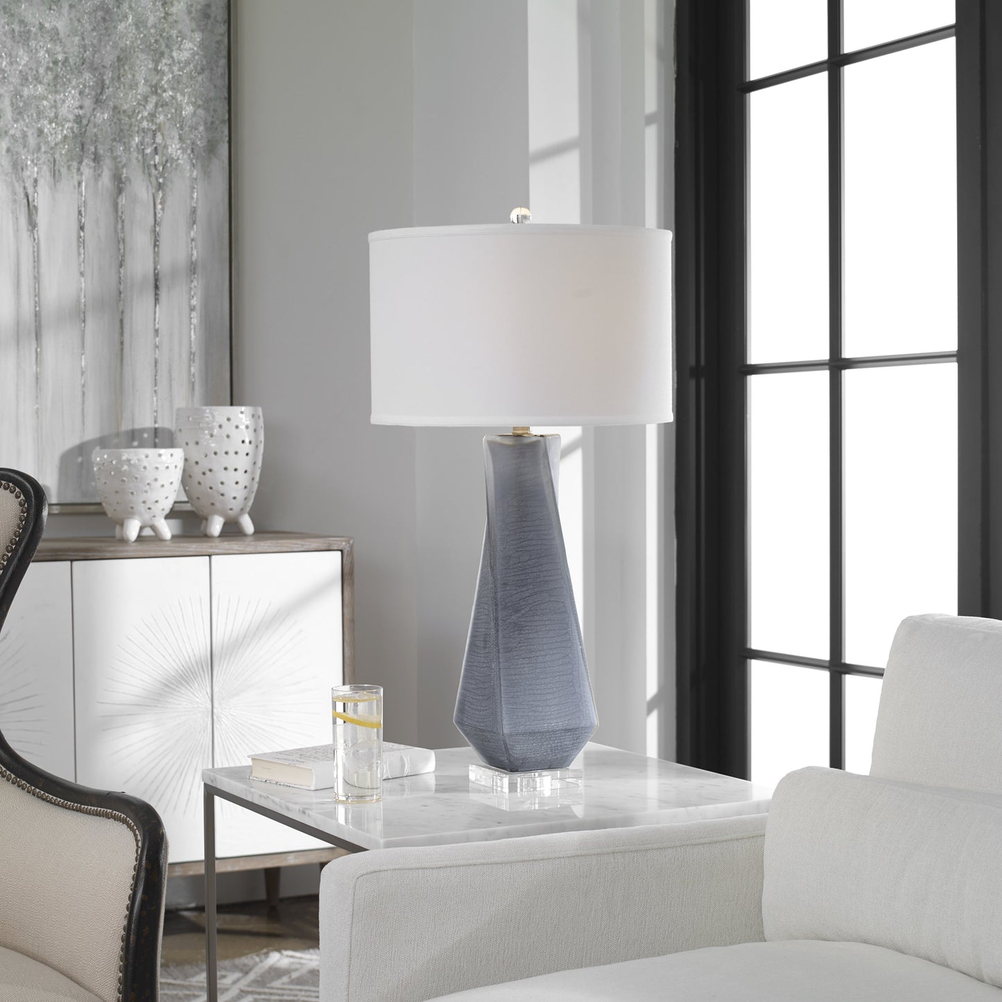 006 S-253617 | Lifestyle | Anatoli Table Lamp by Uttermost in gray. Made from glass, iron, crystal in a modern style.