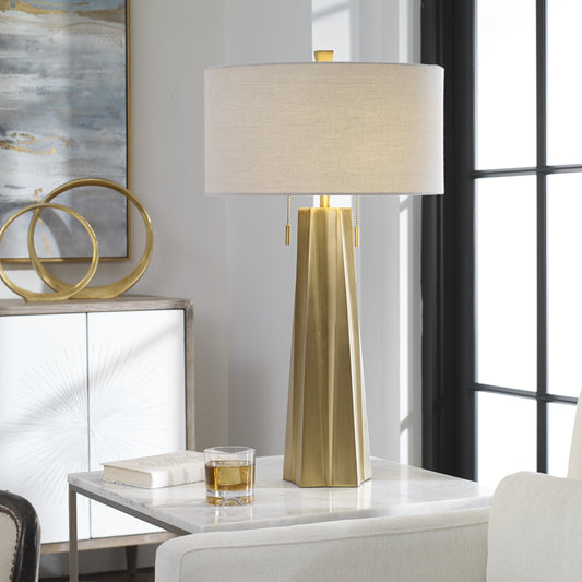 Maris Table Lamp by Uttermost in gold. Made from steel in a cottage & farmhouse style.
