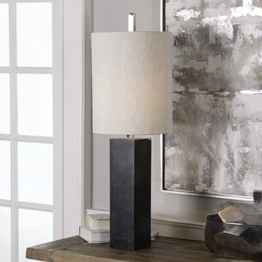 Delaney Marble Column Accent Lamp by Uttermost. Made from iron, marble, fabric in a modern style.
