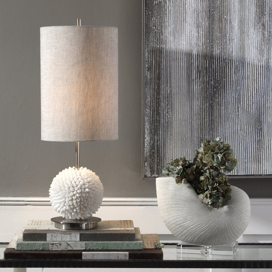 Cascara Sea Shells Lamp by Uttermost. Made from steel resin fabric in a modern style.