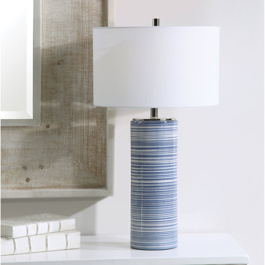 Montauk Striped Table Lamp by Uttermost. Made from ceramic, steel, fabric in a coastal style.
