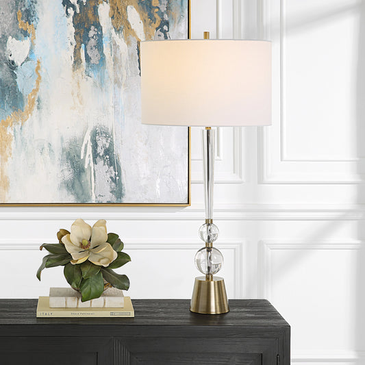 Annily Table Lamp by Uttermost in brass. Made from steel, crystal, fabric in a modern style.