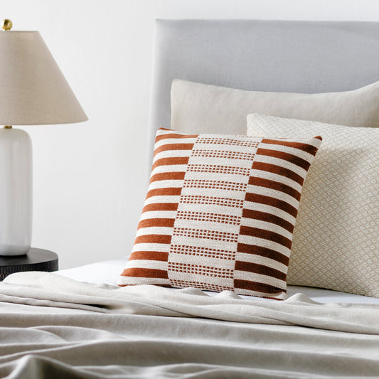 Kalmar Pillow - 32052 by Surya in pearl, sepia, pale pink, ivory, clay. Made from front: 100% cotton, back: 100% cotton in a modern style.