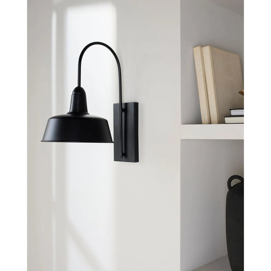 Lemaster Wall Sconce 532958 by Livabliss in fixture: black; shade (outside): black; shade (inside): white; cord: black. Made from iron, metal in a modern style.