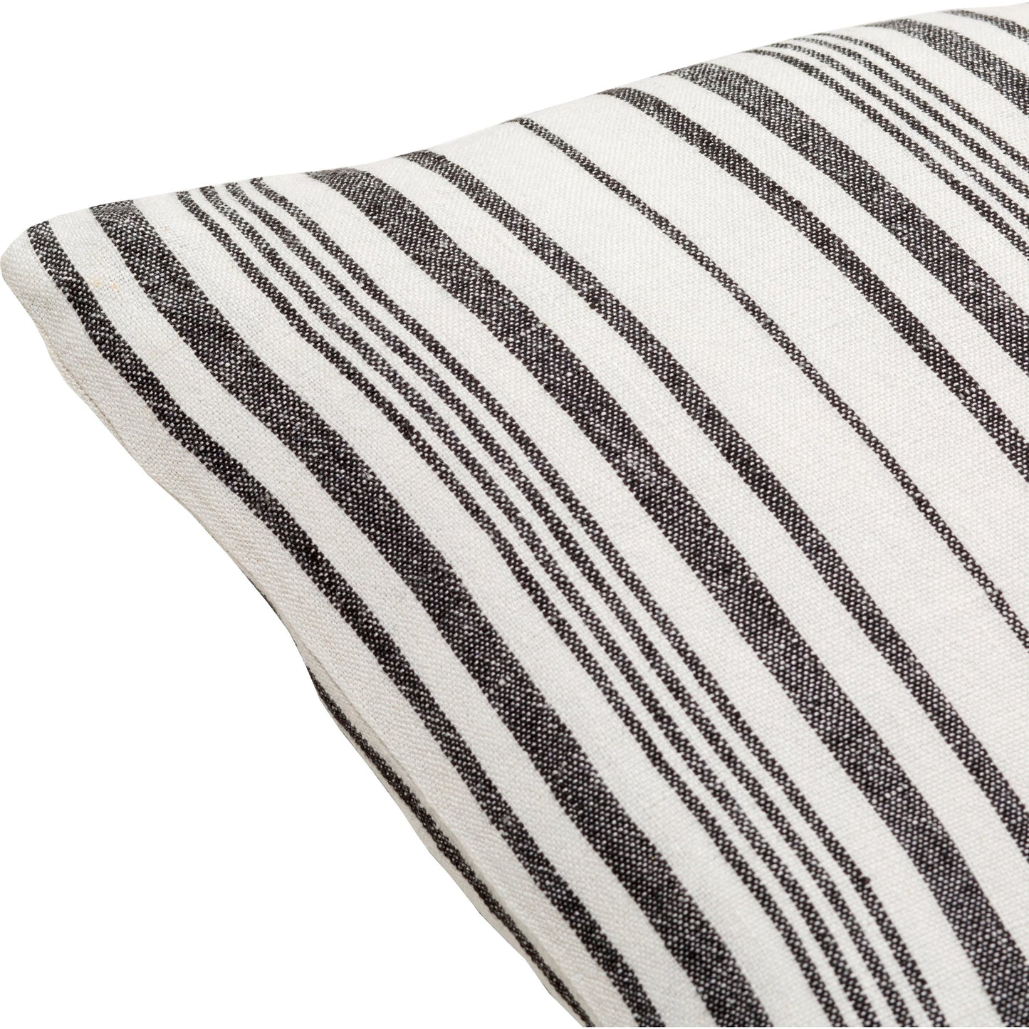 008 SI-1885231,SI-1885232,SI-1885233,SI-1885234,SI-1885235,SI-1885236 | Closeup | Linen Stripe Buttoned Pillow - 28950 by Surya in cream, black. Made from 100% linen in a unique style.