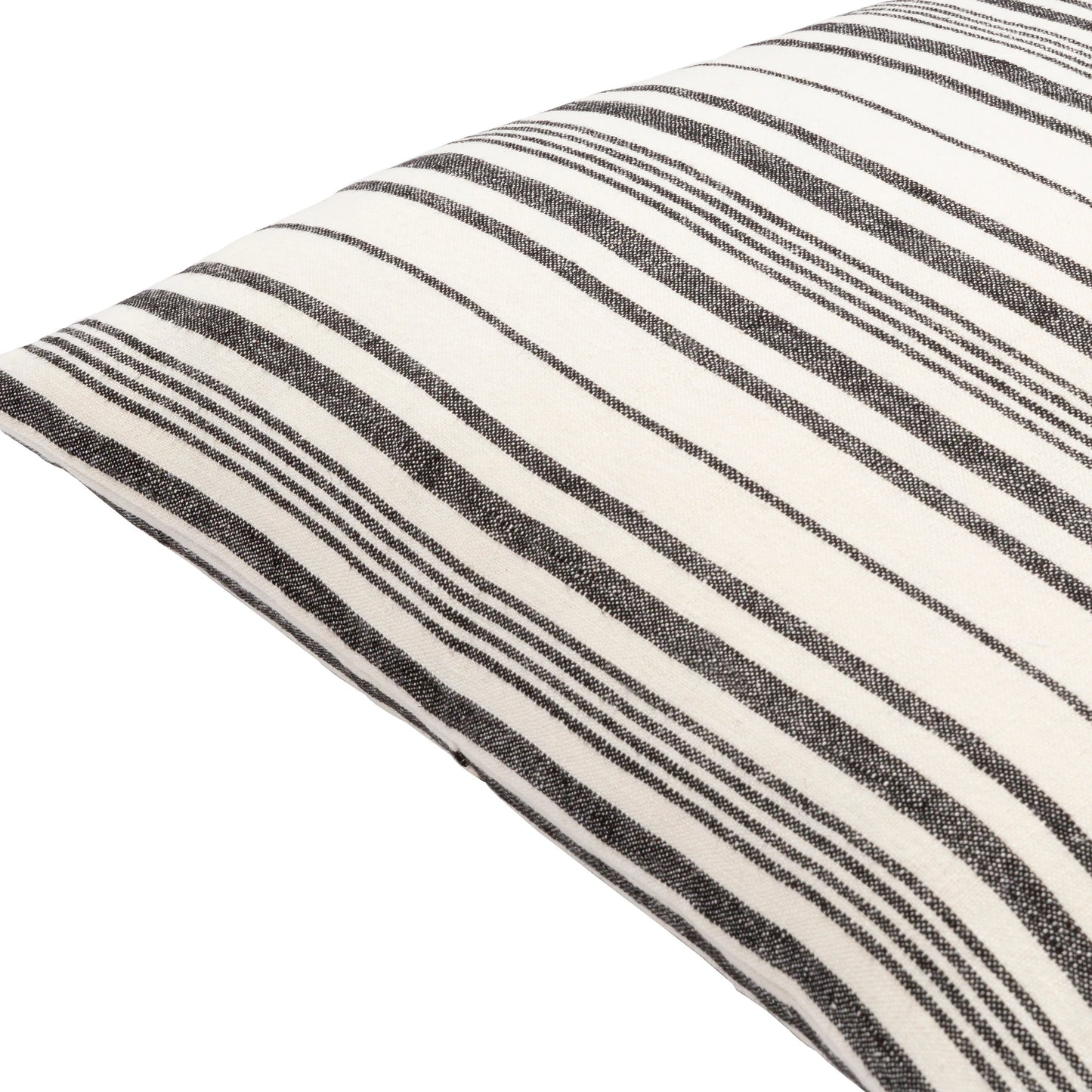 007 SI-1885231,SI-1885232,SI-1885233,SI-1885234,SI-1885235,SI-1885236 | Closeup | Linen Stripe Buttoned Pillow - 28950 by Surya in cream, black. Made from 100% linen in a unique style.