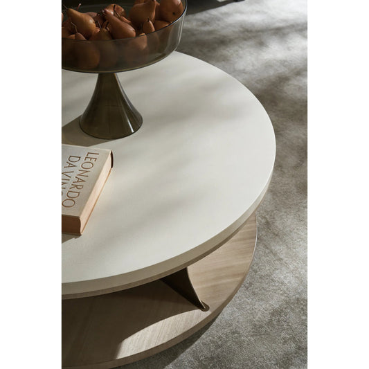 Braces Cocktail Table by Caracole in ivory, gold and ivory craze, dry martini, brushed gold. Made from poplar, koto in a transitional style.