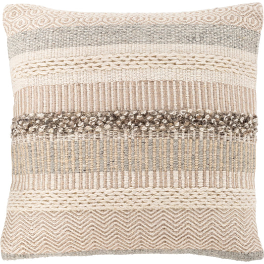 001 S-348317,S-348318 | Primary Silo | Lorens Pillow - 36762 by Livabliss in cream, medium gray, white, ivory, camel. Made from 53% wool, 28% viscose, 10% jute, 9% cotton, 100% cotton in a modern style.