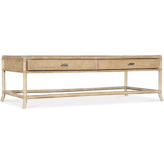 Retreat Pole Rattan Cocktail Table by Hooker Furniture. Made from oak, maple veneers with rope in a cottage & farmhouse style.