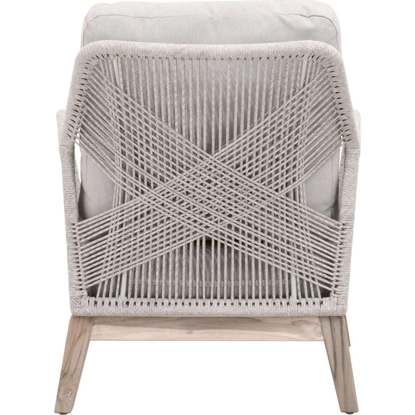 005 SI-2021723 | Additional Silo | Loom Club Chair by Essentials For Living in gray teak, taupe, white flat rope, performance pumice. Made from solid teak wood, aluminum, 100% polyolefin rope, 100% olefin fabric, foam in a coastal style.