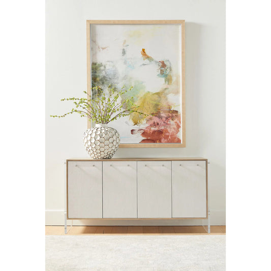 Lorin Shagreen Media Sideboard by Essentials For Living in pearl shagreen, natural gray acacia. Made from acacia veneer, faux shagreen resin, solid rubberwood, solid beech, mdf, acrylic, metal in a modern style.