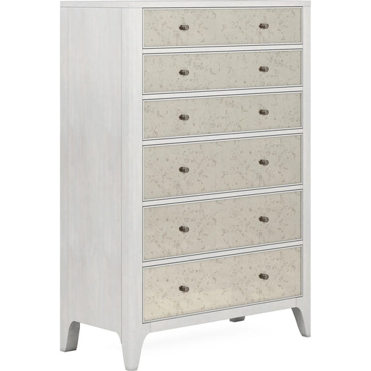 Mezzanine Drawer Chest by A.R.T. Furniture in dove gray. Made from parawood, poplar solids, maple veneer, mirror in a modern style.