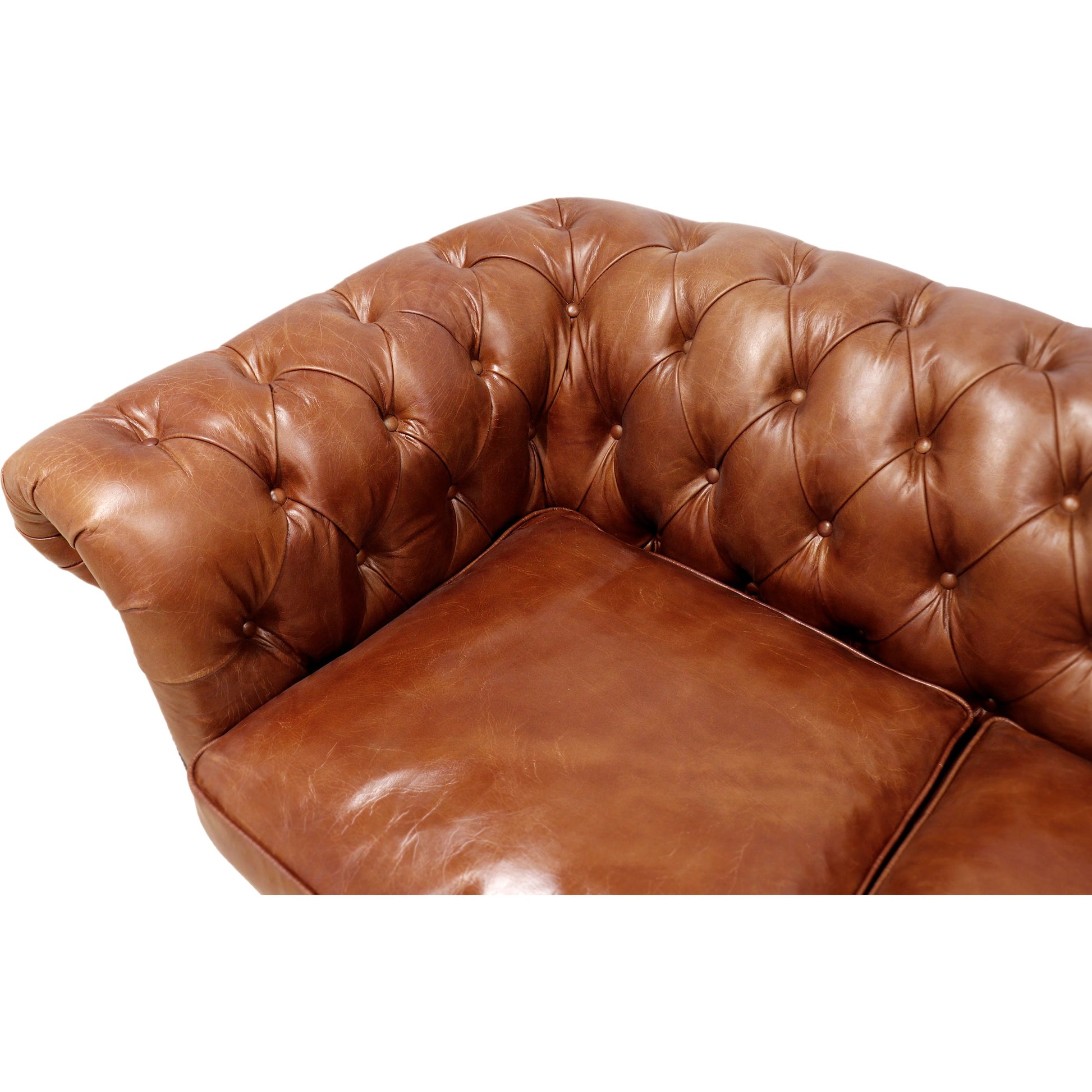 Chester Bay Loveseat by Pasargad Home in brown. Made from leather in a traditional style.