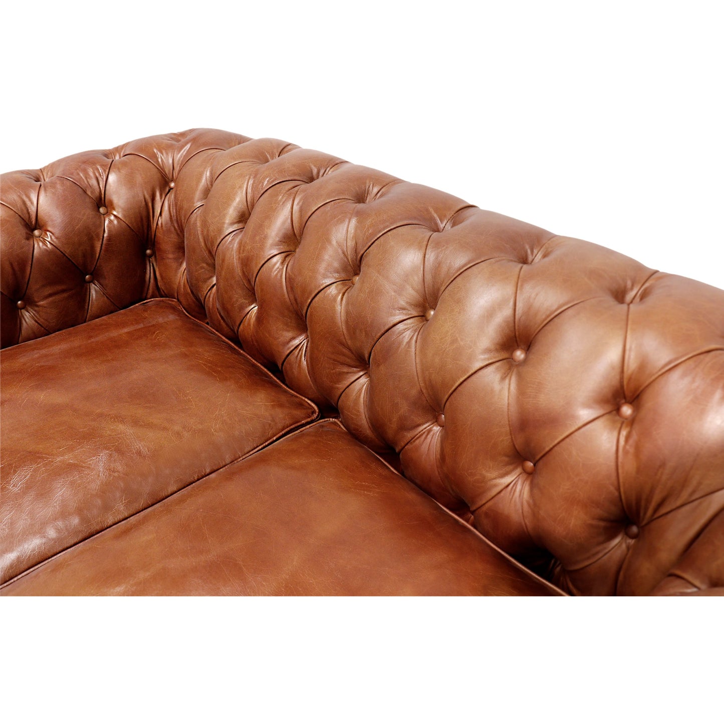 006 SI-1990604 | Closeup | Chester Bay Loveseat by Pasargad Home in brown. Made from leather in a traditional style.