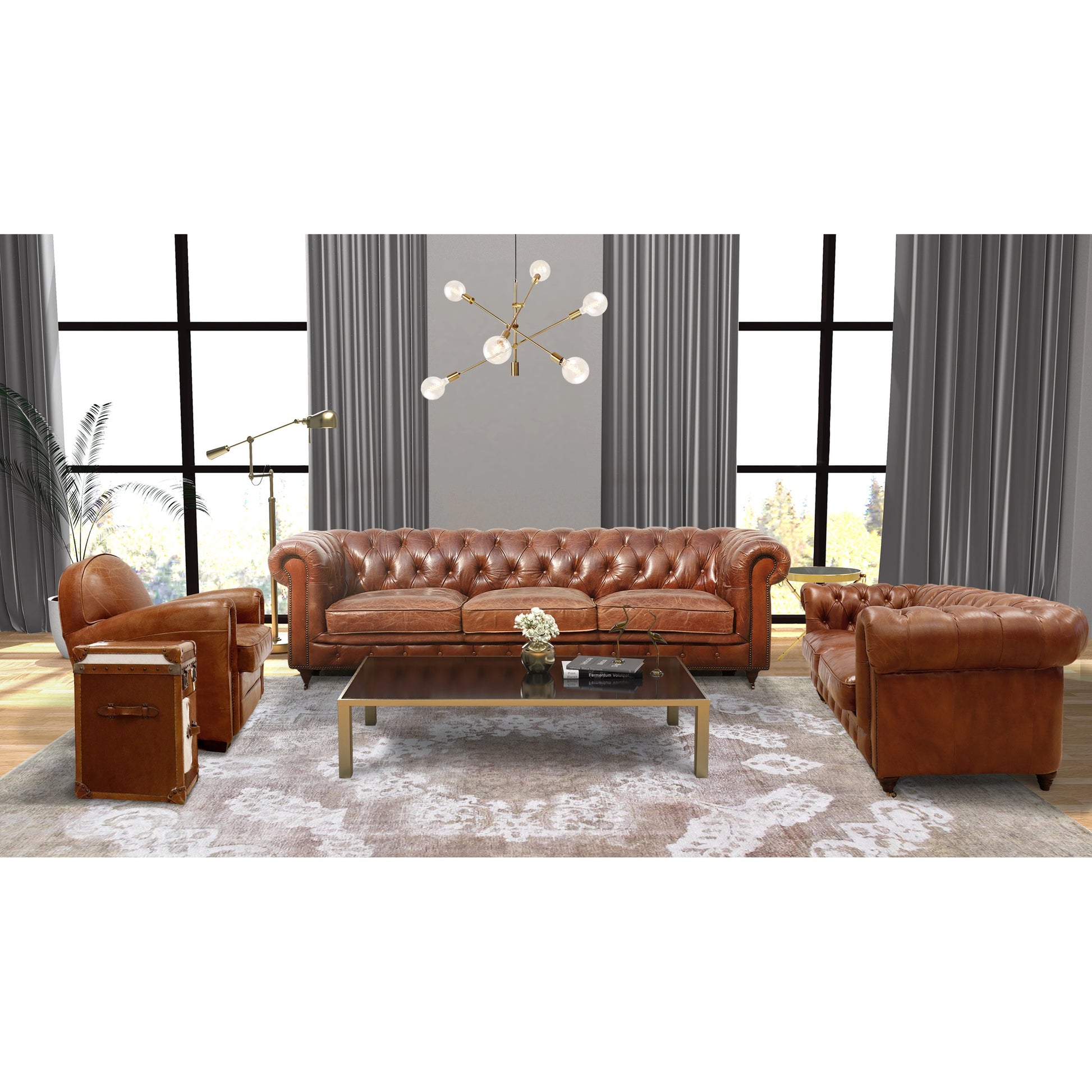 Chester Bay Loveseat by Pasargad Home in brown. Made from leather in a traditional style.