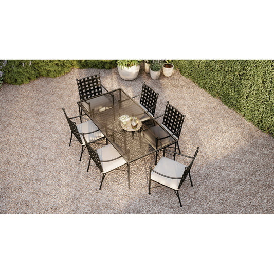Provence Outdoor 84" Dining Table by Sunset West in pewter. Made from wrought iron in a modern style.