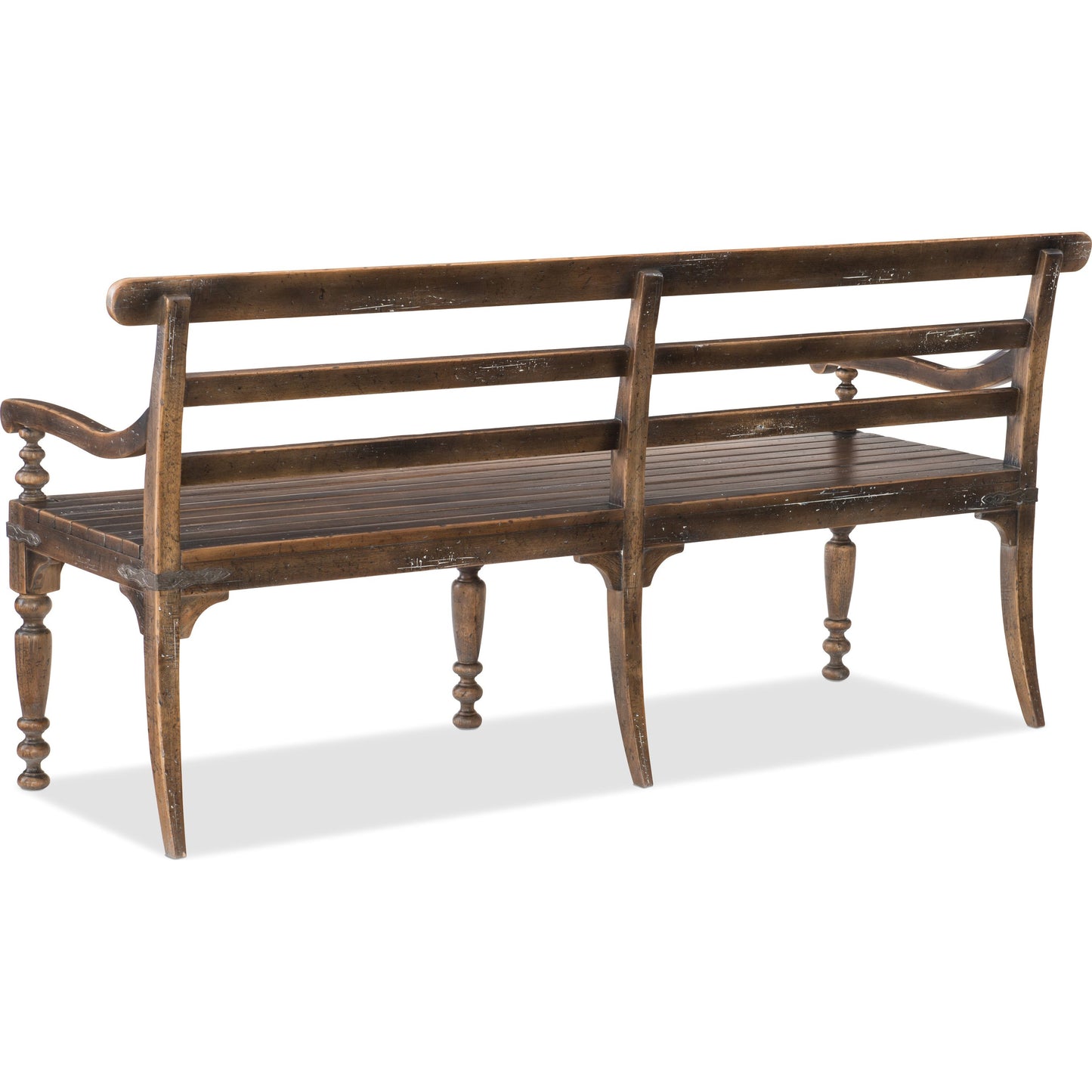 002 SI-1748966 | Additional Silo | Hill Country Helotes Dining Bench by Hooker Furniture in saddle brown. Made from hardwoods, metal in a traditional style.