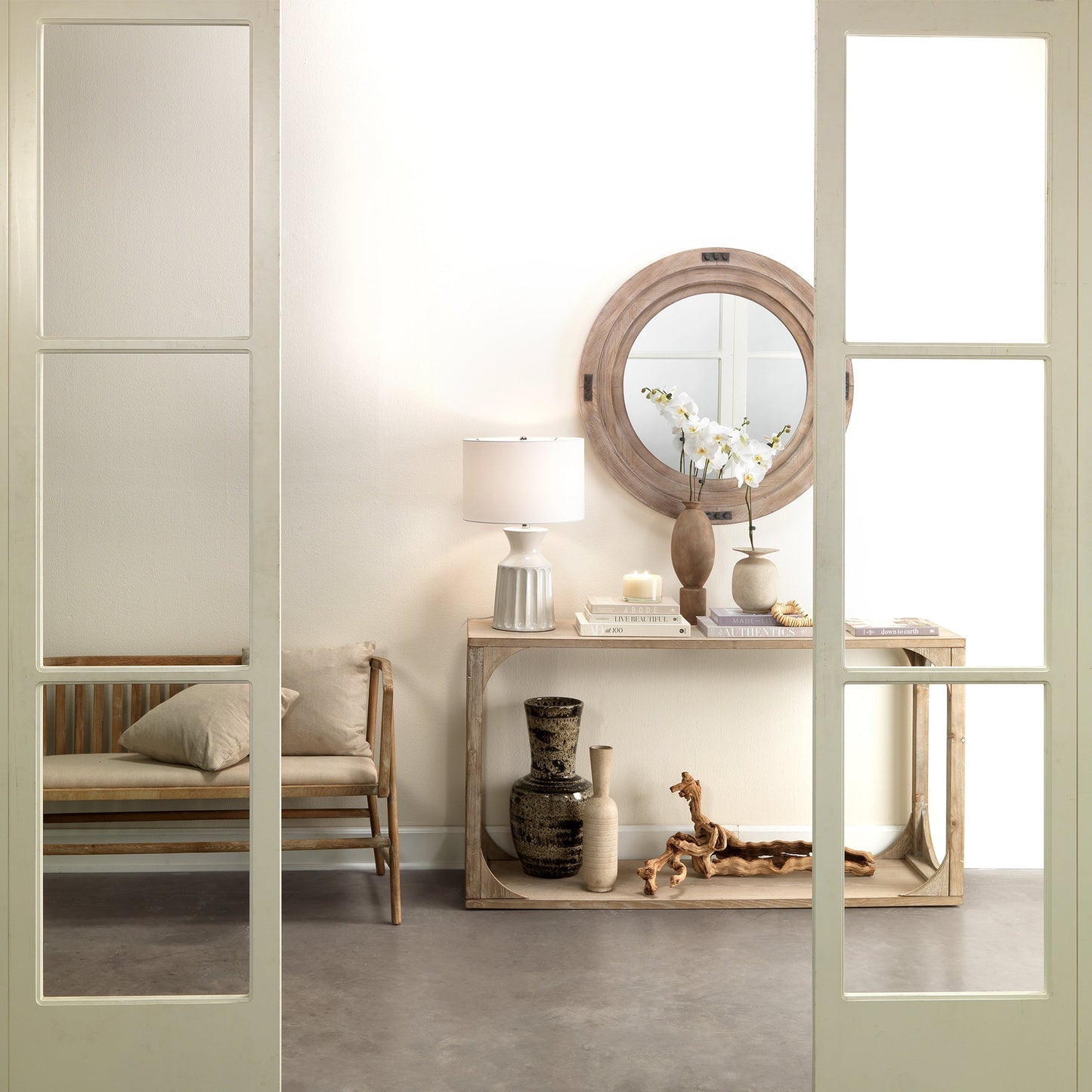 006 SI-1782484 | Lifestyle | Everett Openwork Console Table by Lifestyle by JY in grey washed. Made from mdf in a modern style.