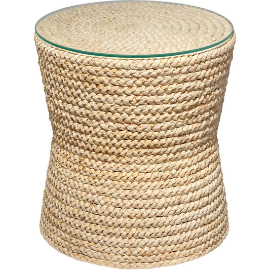 Grain Side Table by Jamie Young in natural and natural cornhusk. Made from corn husk, plywood, tempered glass in a rustic style.