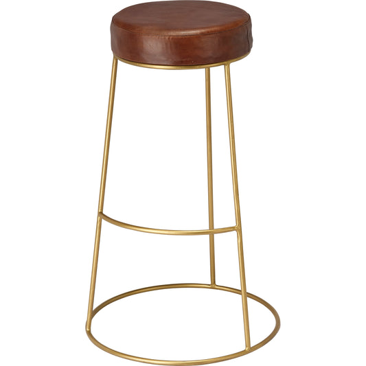 Henry Round Leather Bar Stool by Lifestyle by JY. Made from leather, metal in a modern style.